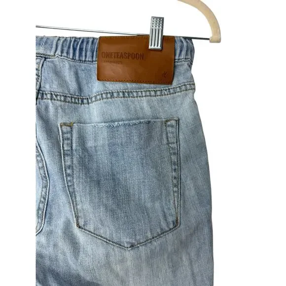 One Teaspoon Shabbies Jeans Womens XS Drawstring Boyfriend Distressed Light Wash - Picture 5 of 10